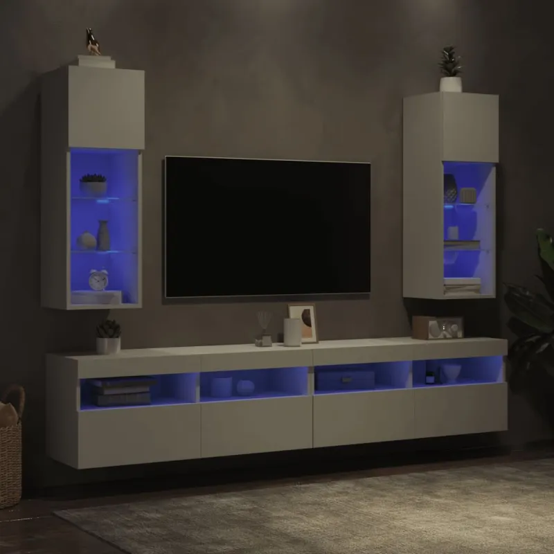 TV spintelės su LED lemputėmis, 2vnt., baltos, 30,5x30x90cm