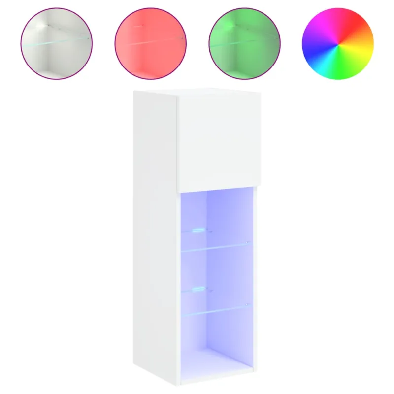 TV spintelės su LED lemputėmis, 2vnt., baltos, 30,5x30x90cm