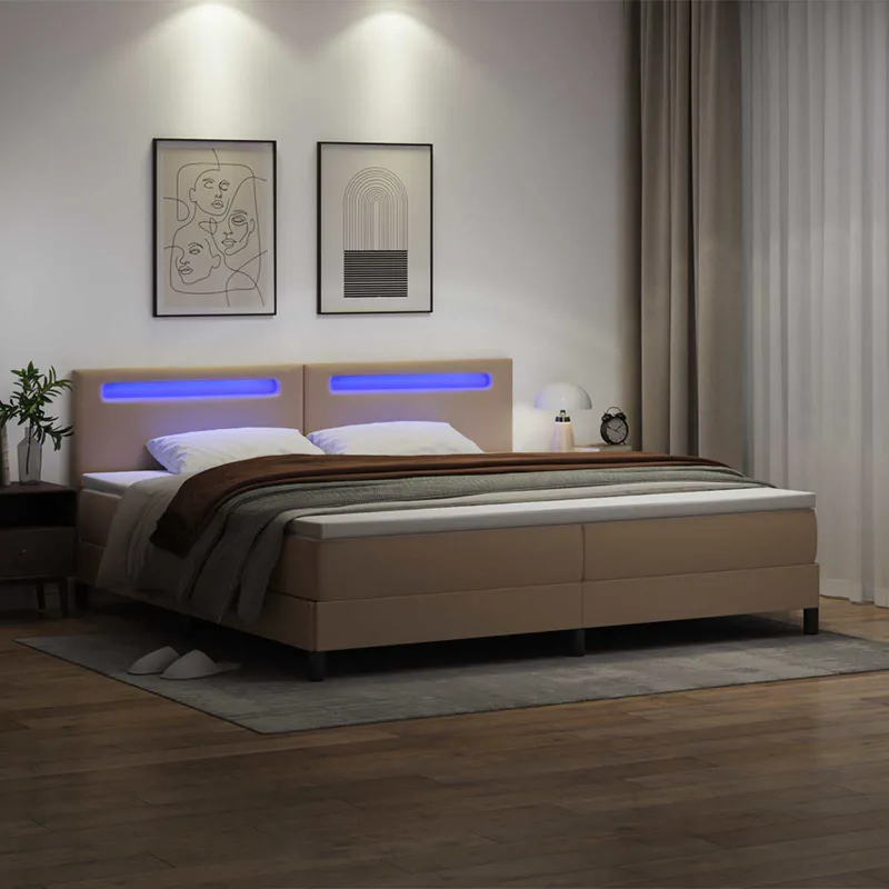 Kiemas lova su čiužiniu Kapučino 200 x 200 cm Dirbtinė oda