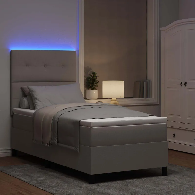 Kiemas lova su čiužiniu su LED Taupe 80 x 200 cm audinys