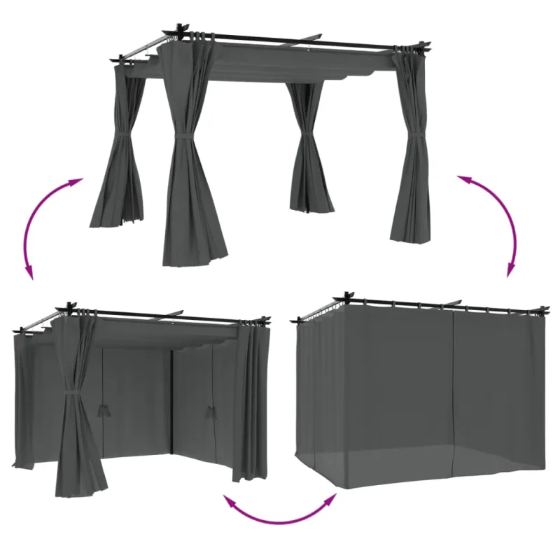 Pavėsinė su užuolaidomis, antracito, 3x3m, plienas