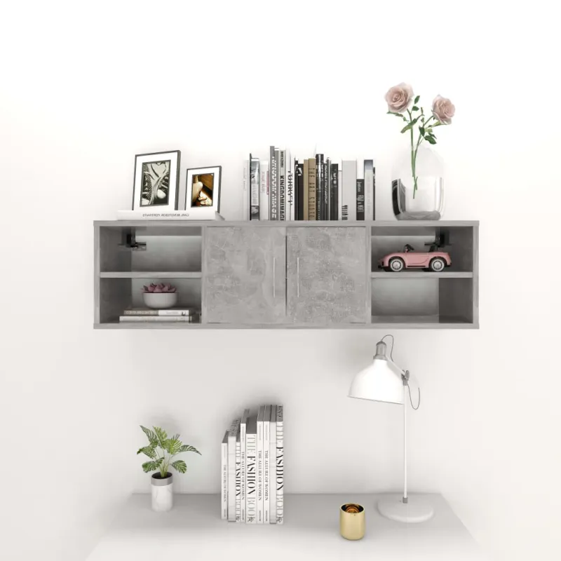 Sieninė lentyna, betono pilka, 102x30x29cm, apdirbta mediena