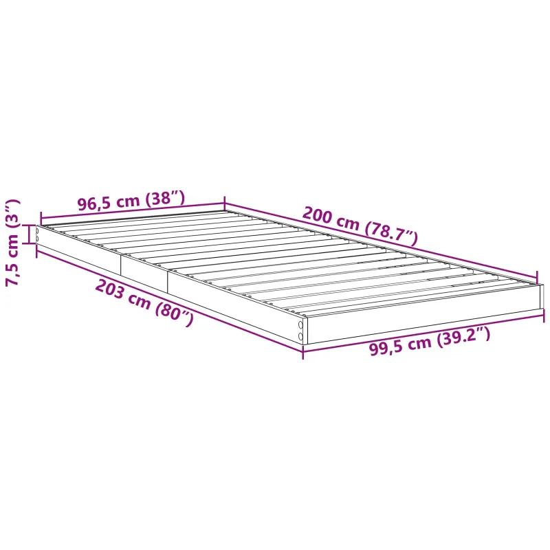 Grindų lovos rėmas Senas medis 100 x 200 cm Apdirbta mediena