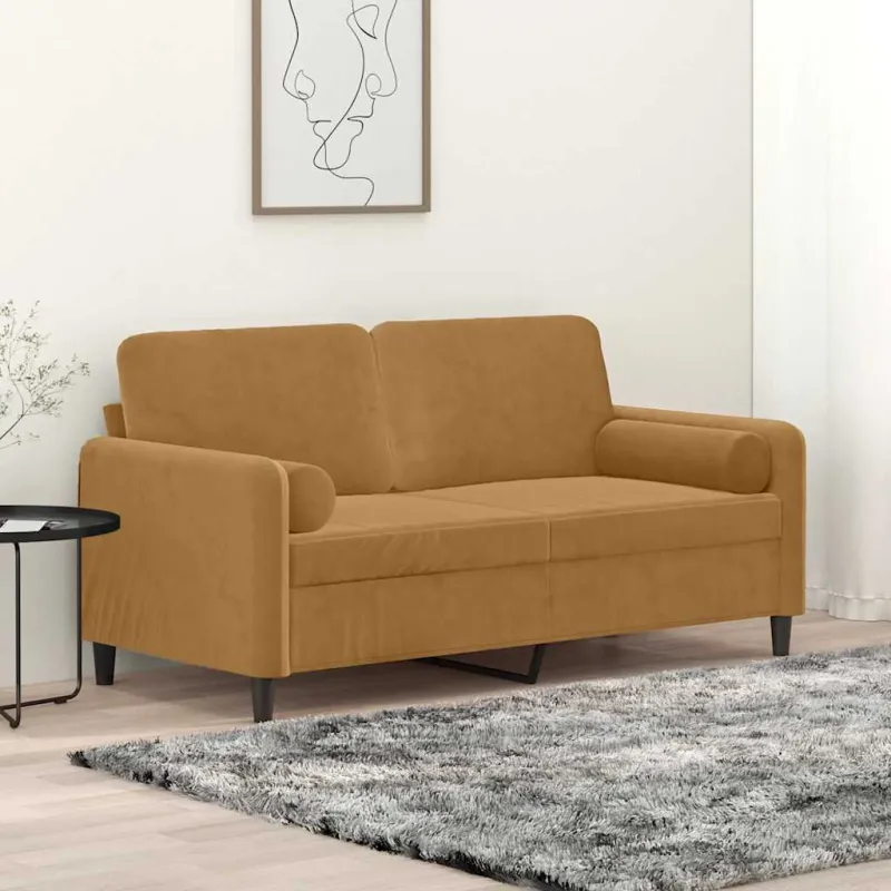 Dvivietė sofa su pagalvėlėmis, rudos spalvos, 140cm, aksomas