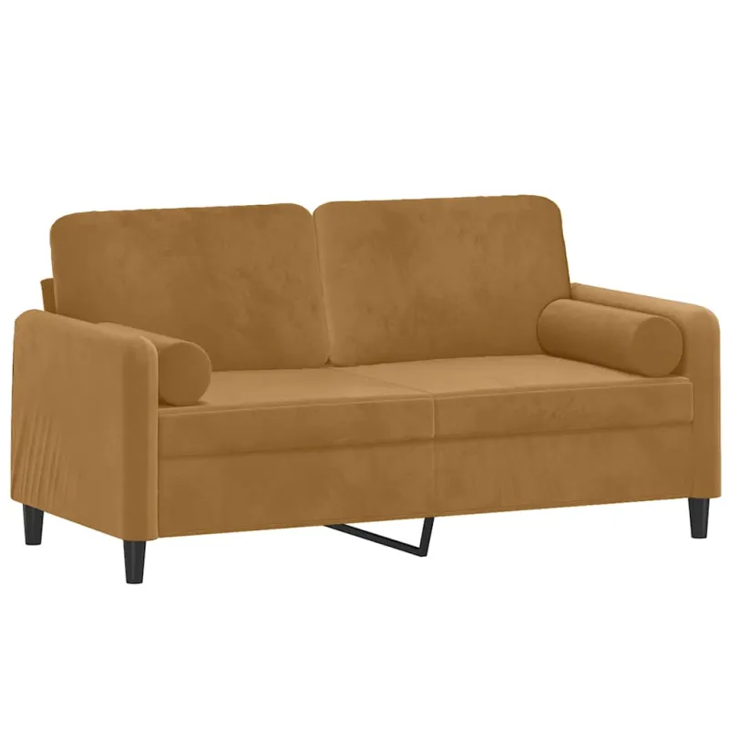 Dvivietė sofa su pagalvėlėmis, rudos spalvos, 140cm, aksomas