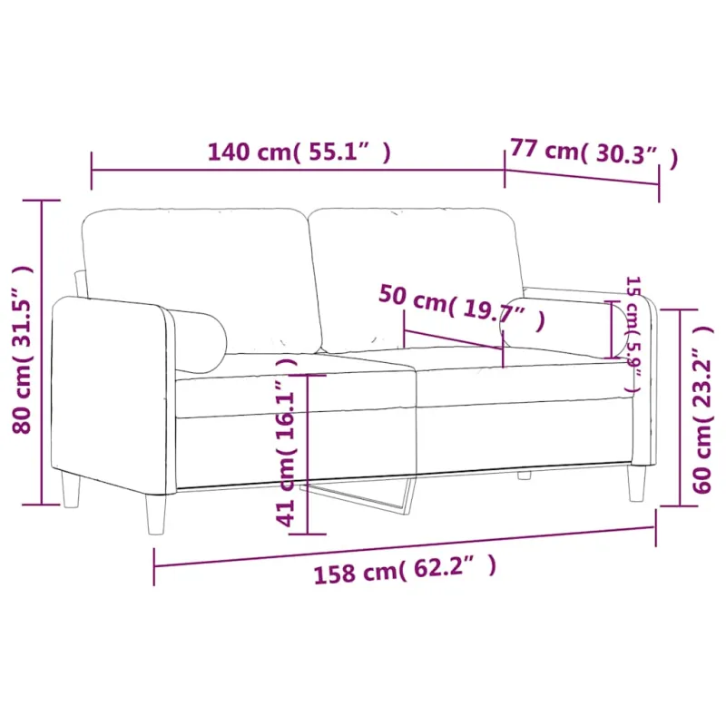 Dvivietė sofa su pagalvėlėmis, rudos spalvos, 140cm, aksomas