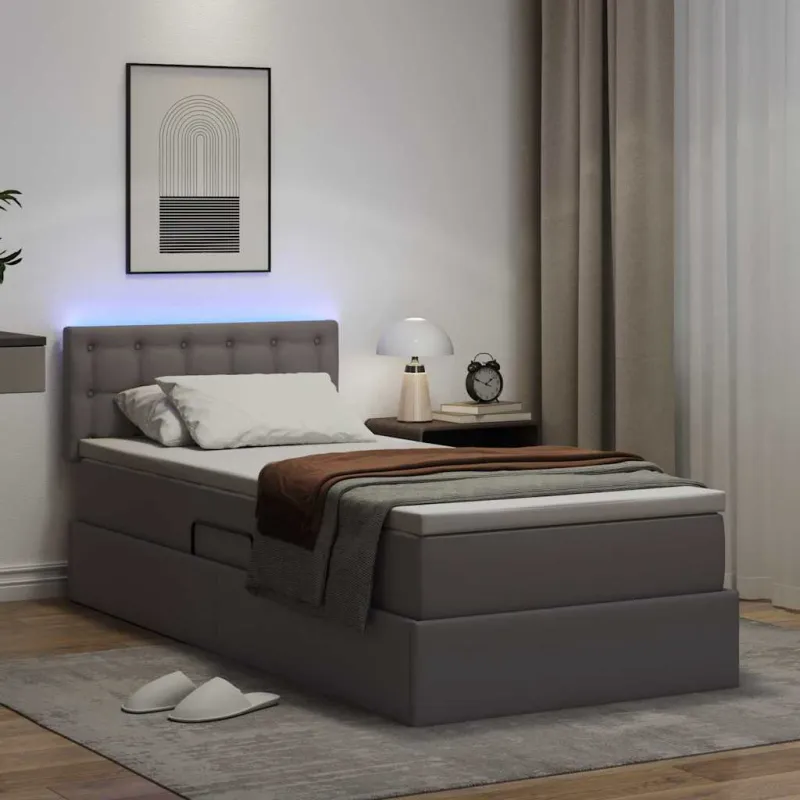 Lova su daiktų laikymo vieta ir LED su LED Pilka 90 x 190 cm