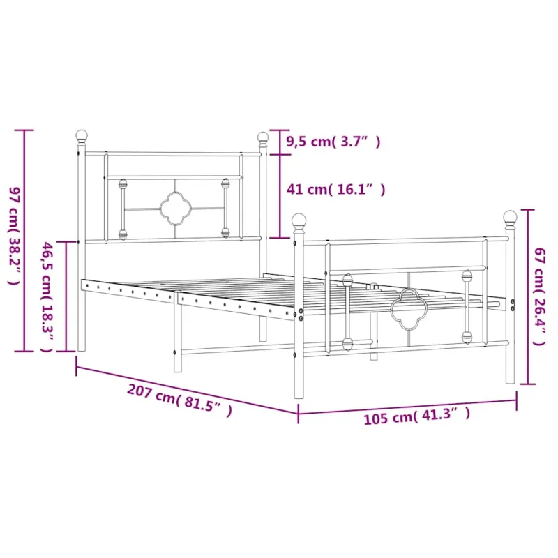 Lovos rėmas su galvūgaliu/kojūgaliu, baltas, 100x200cm, metalas