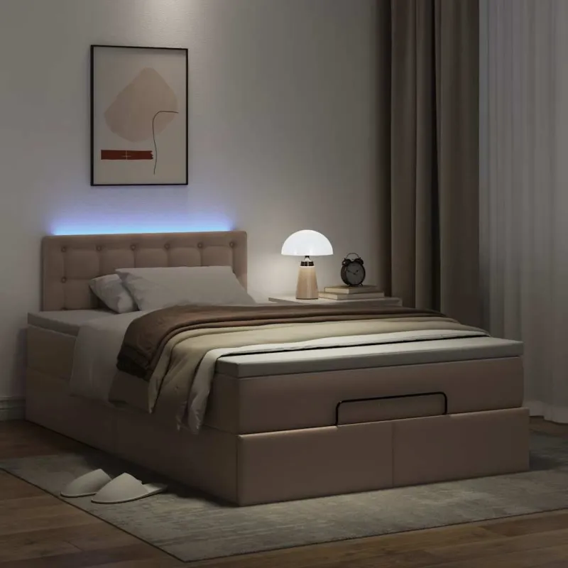 Osmanų lova su čiužiniais ir LED, 120x190cm, dirbtinė oda