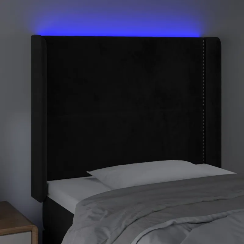 Galvūgalis su LED, juodos spalvos, 83x16x118/128cm, aksomas