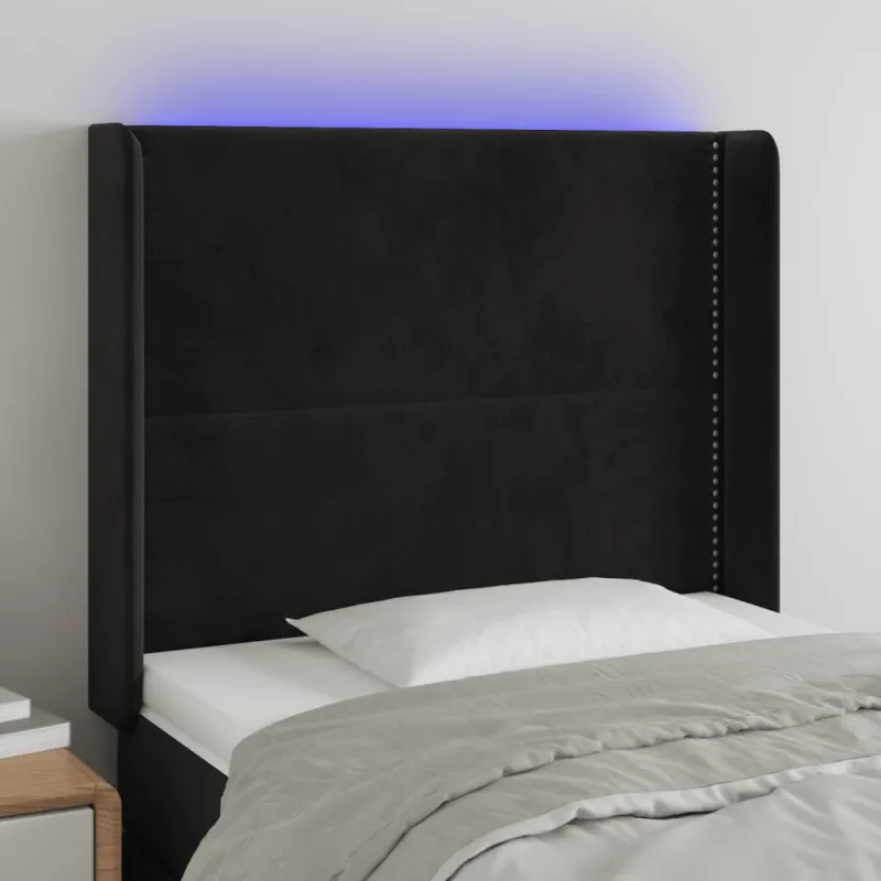 Galvūgalis su LED, juodos spalvos, 93x16x118/128cm, aksomas