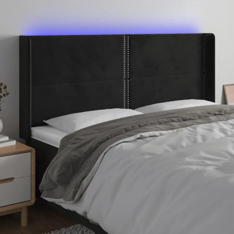 Galvūgalis su LED, juodos spalvos, 163x16x118/128cm, aksomas
