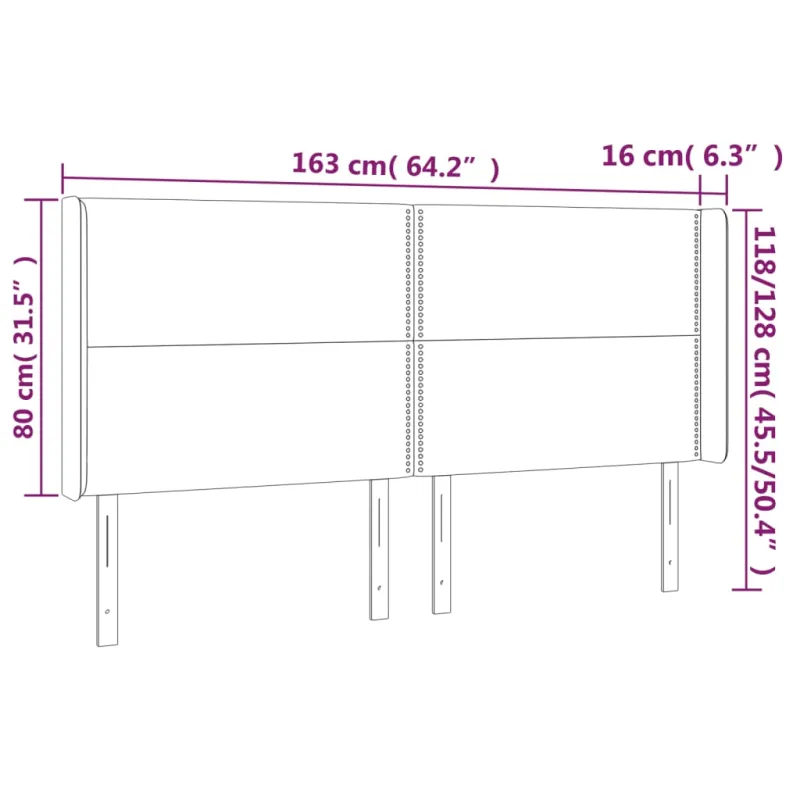 Galvūgalis su LED, juodos spalvos, 163x16x118/128cm, aksomas