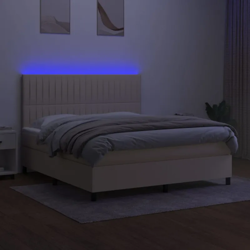 Lova su spyruoklėmis/čiužiniu/LED, kreminė, 160x200 cm, audinys