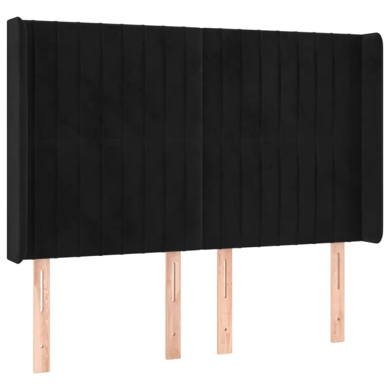 Lova su spyruoklėmis/čiužiniu/LED, juoda, 140x200cm, aksomas