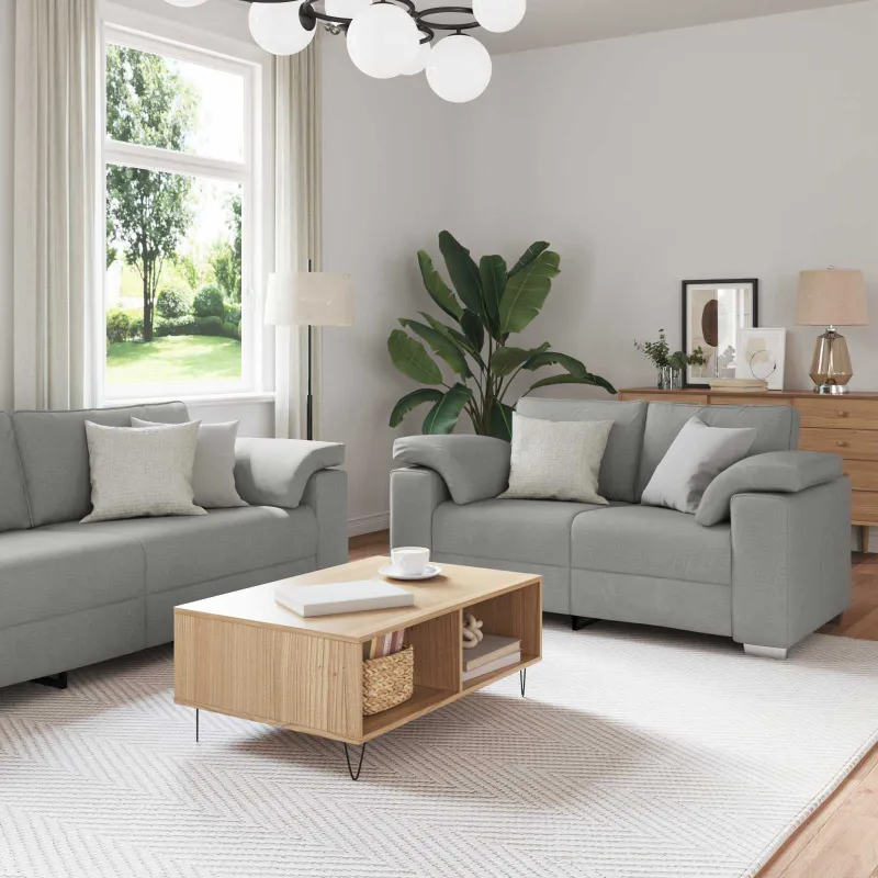 Sofa 2 pcs Debesų pilka 219 x 80 x 82 cm audinys
