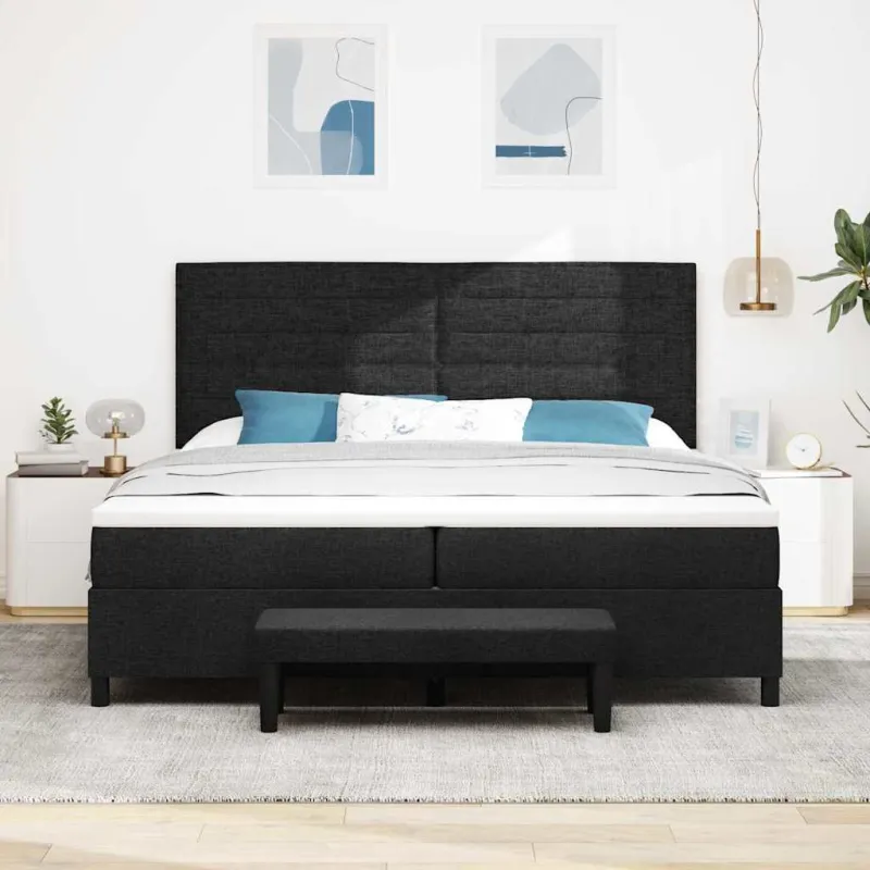 Kiemas lova su čiužiniu Juoda 200 x 200 cm audinys