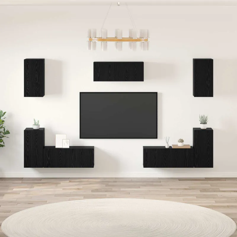 TV spintelių komplektas 7 pcs Juodas ąžuolas Apdirbta mediena