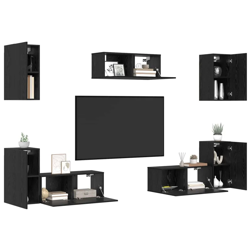 TV spintelių komplektas 7 pcs Juodas ąžuolas Apdirbta mediena