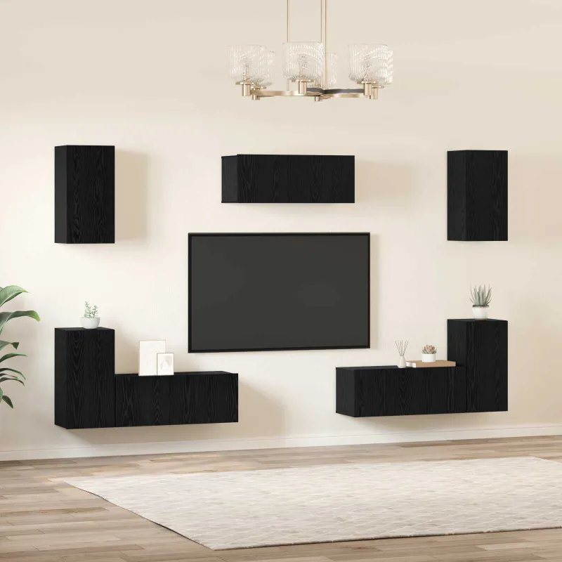 TV spintelių komplektas 7 pcs Juodas ąžuolas Apdirbta mediena