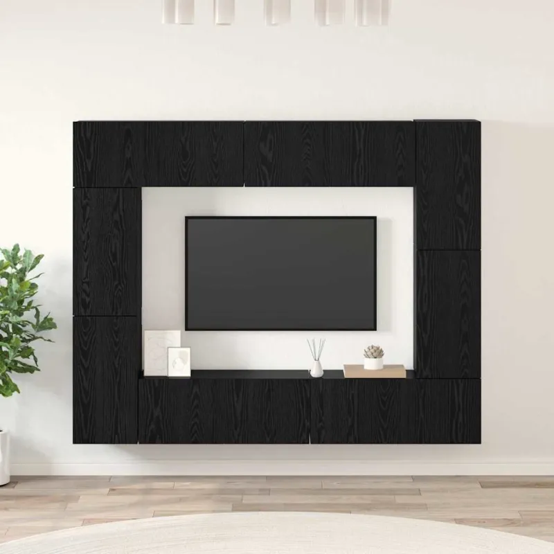 TV spintelių komplektas 8 pcs Juodas ąžuolas Apdirbta mediena