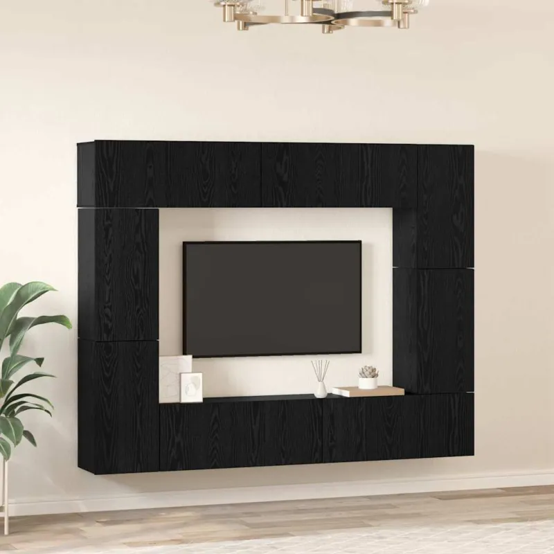 TV spintelių komplektas 8 pcs Juodas ąžuolas Apdirbta mediena