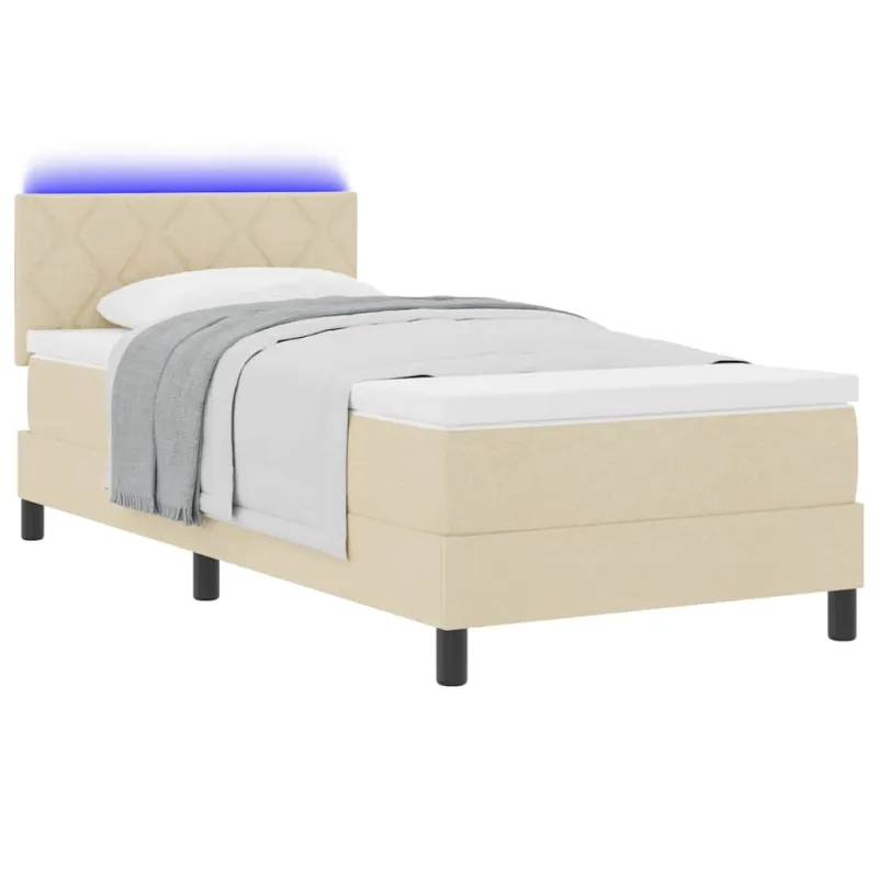 Kiemas lova su čiužiniu su LED Kreminė 100 x 200 cm audinys
