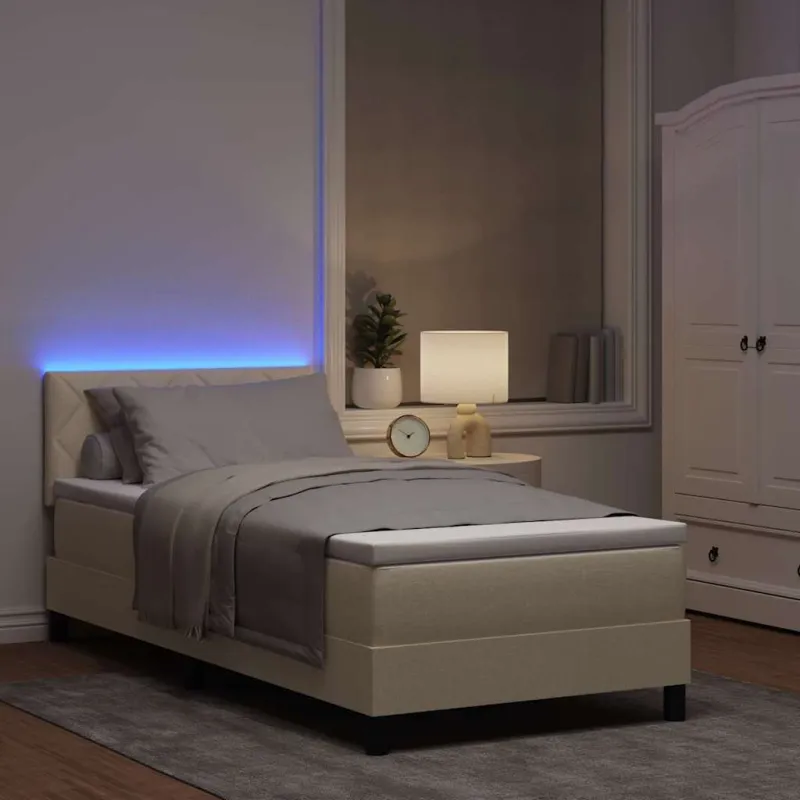 Kiemas lova su čiužiniu su LED Kreminė 100 x 200 cm audinys