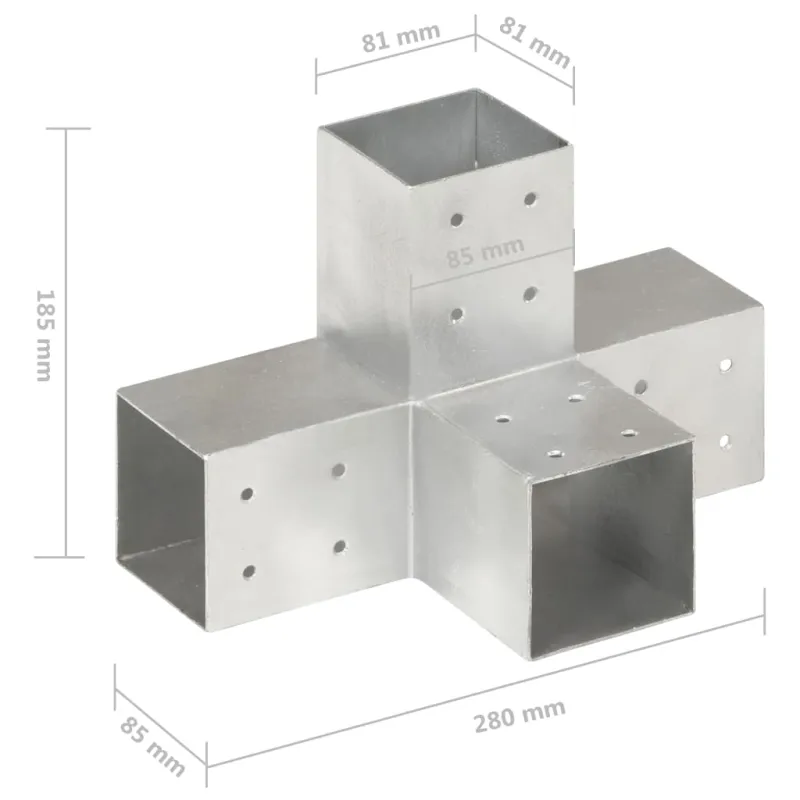 Stulpo sujungimas, 81x81mm, galvanizuotas metalas, X formos