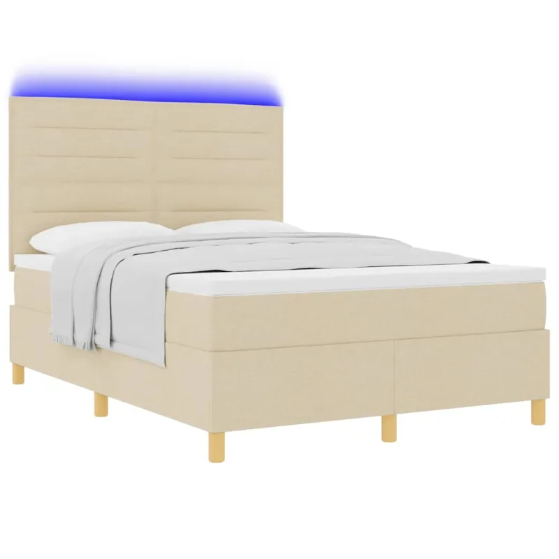 LED Čiužinio Lova su čiužiniu Kreminė 140 x 190 cm audinys