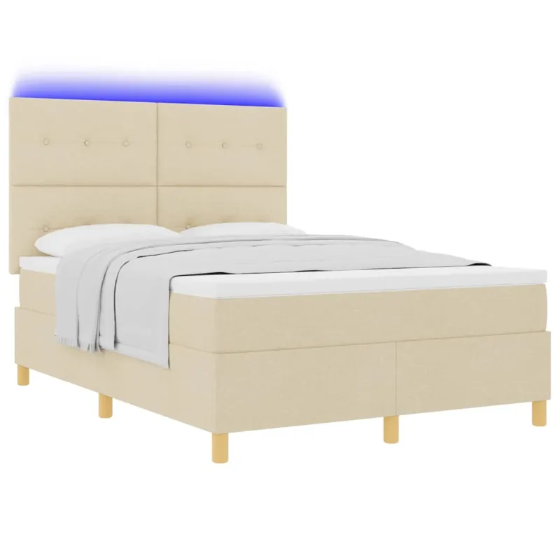 LED Čiužinio Lova su čiužiniu Kreminė 140 x 190 cm audinys