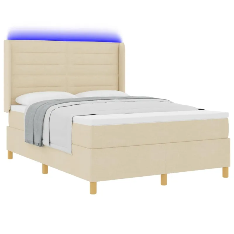 Kiemas lova su LED juostelėmis Kreminė 140 x 190 cm audinys