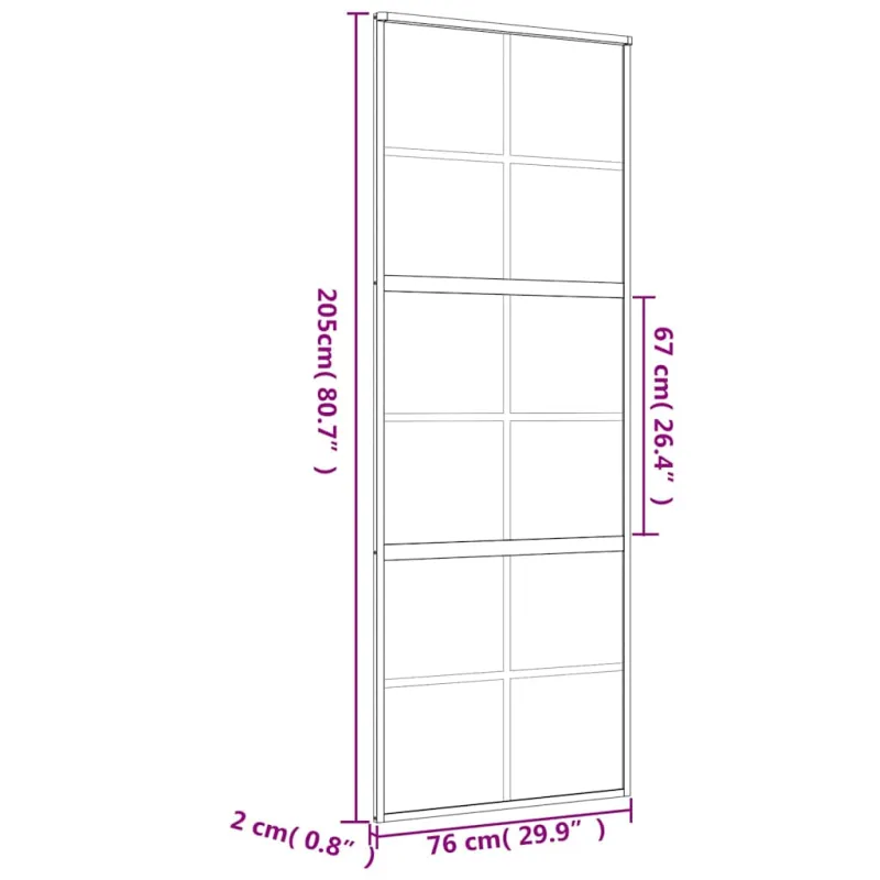 Stumdomos durys, auksinės, 76x205cm, ESG stiklas ir aliuminis