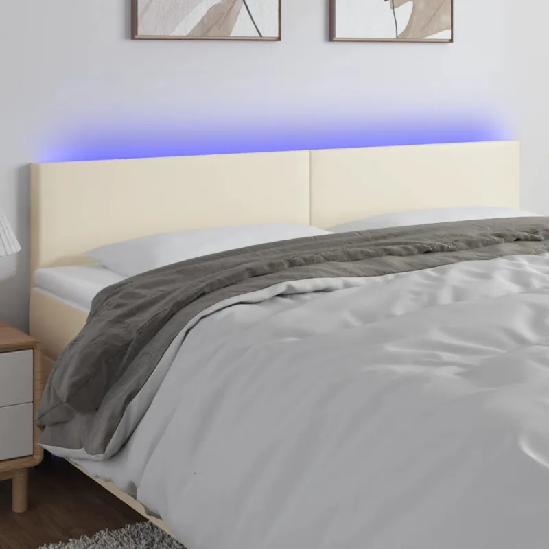Galvūgalis su LED, kreminės spalvos,160x5x78/88cm, dirbtinė oda