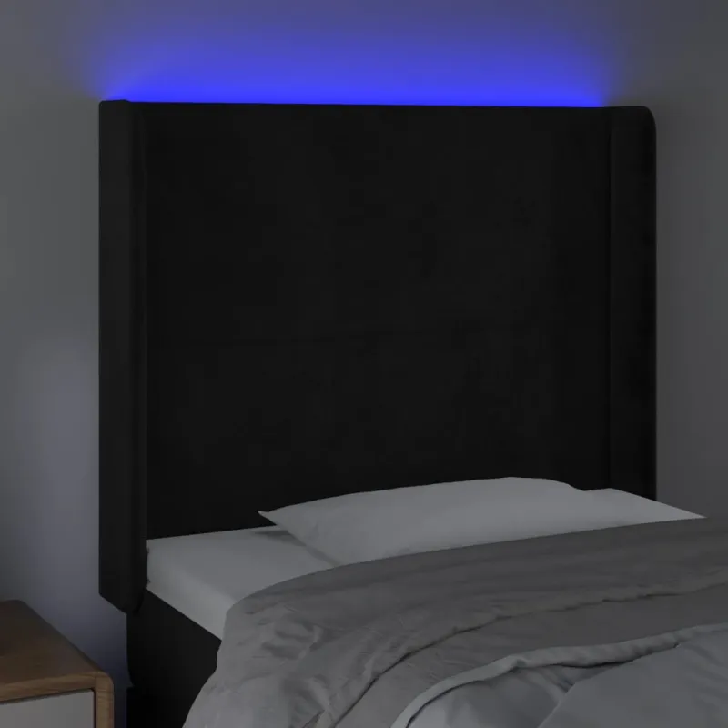 Galvūgalis su LED, juodos spalvos, 83x16x118/128cm, aksomas