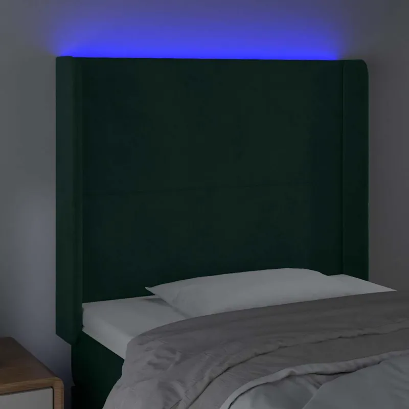 Galvūgalis su LED, tamsiai žalias, 83x16x118/128cm, aksomas