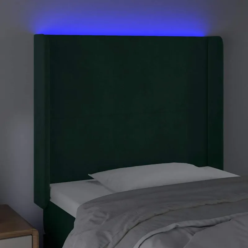 Galvūgalis su LED, tamsiai žalias, 93x16x118/128cm, aksomas