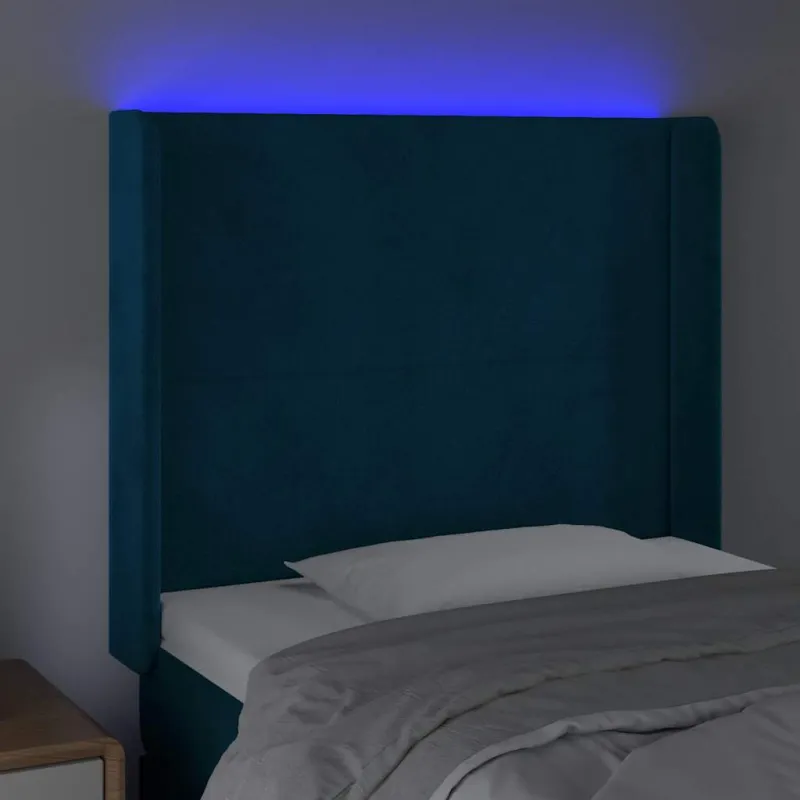Galvūgalis su LED, tamsiai mėlynas, 93x16x118/128cm, aksomas