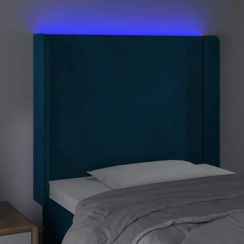 Galvūgalis su LED, tamsiai mėlynas, 103x16x118/128cm, aksomas