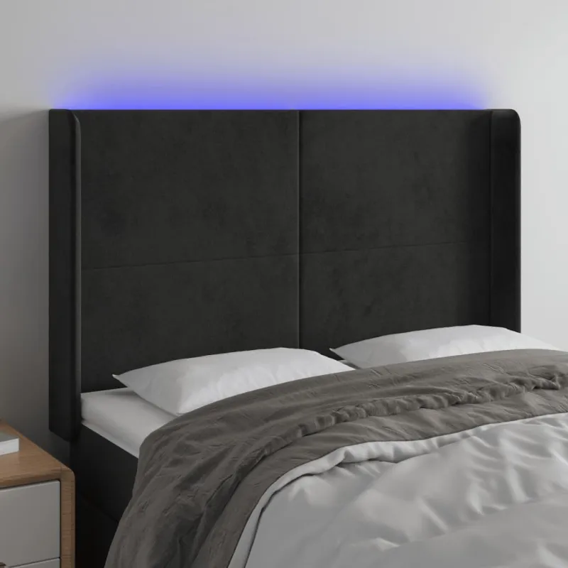 Galvūgalis su LED, juodos spalvos, 147x16x118/128cm, aksomas