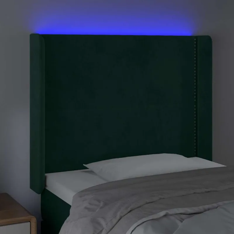 Galvūgalis su LED, tamsiai žalias, 103x16x118/128cm, aksomas