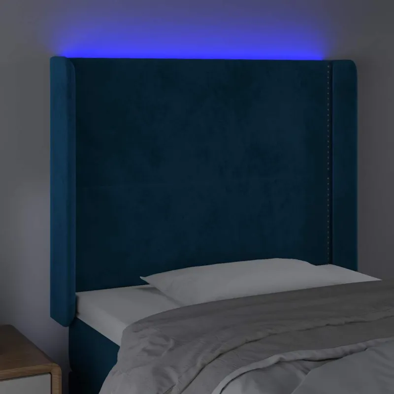 Galvūgalis su LED, tamsiai mėlynas, 103x16x118/128cm, aksomas