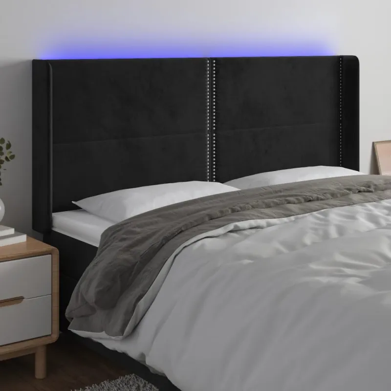 Galvūgalis su LED, juodos spalvos, 203x16x118/128cm, aksomas