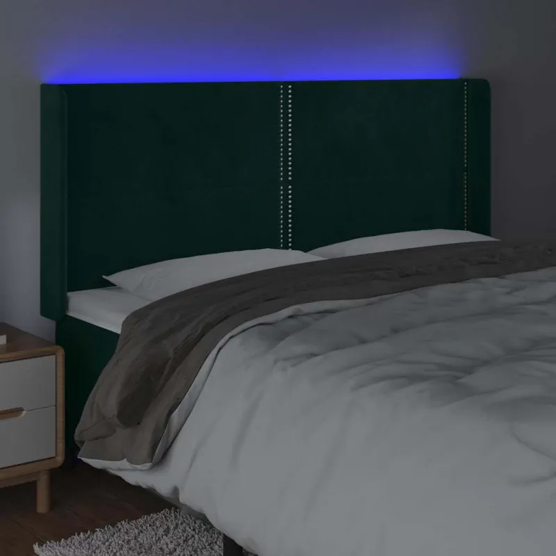 Galvūgalis su LED, tamsiai žalias, 203x16x118/128cm, aksomas