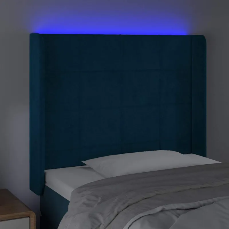 Galvūgalis su LED, tamsiai mėlynas, 83x16x118/128cm, aksomas