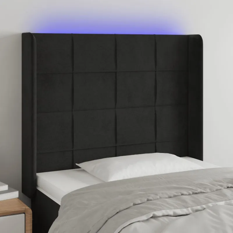 Galvūgalis su LED, juodos spalvos, 93x16x118/128cm, aksomas