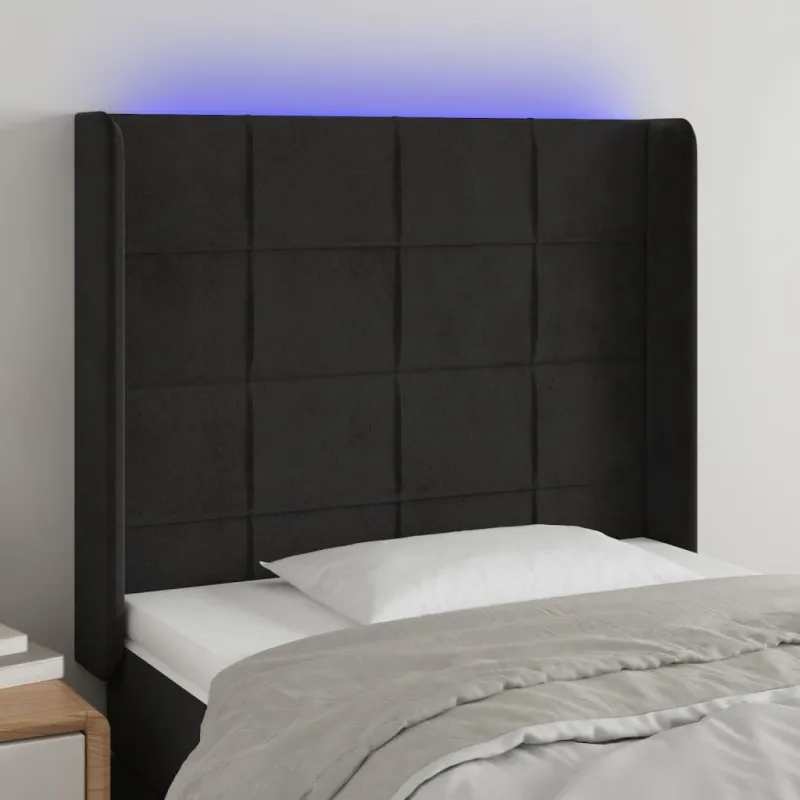 Galvūgalis su LED, juodos spalvos, 103x16x118/128cm, aksomas