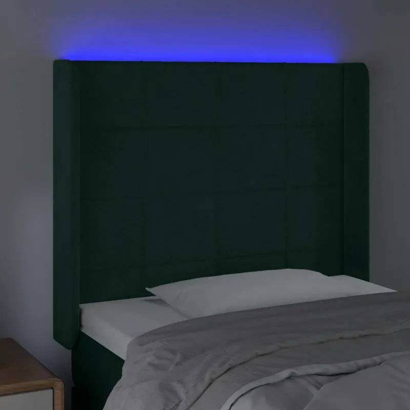 Galvūgalis su LED, tamsiai žalias, 103x16x118/128cm, aksomas