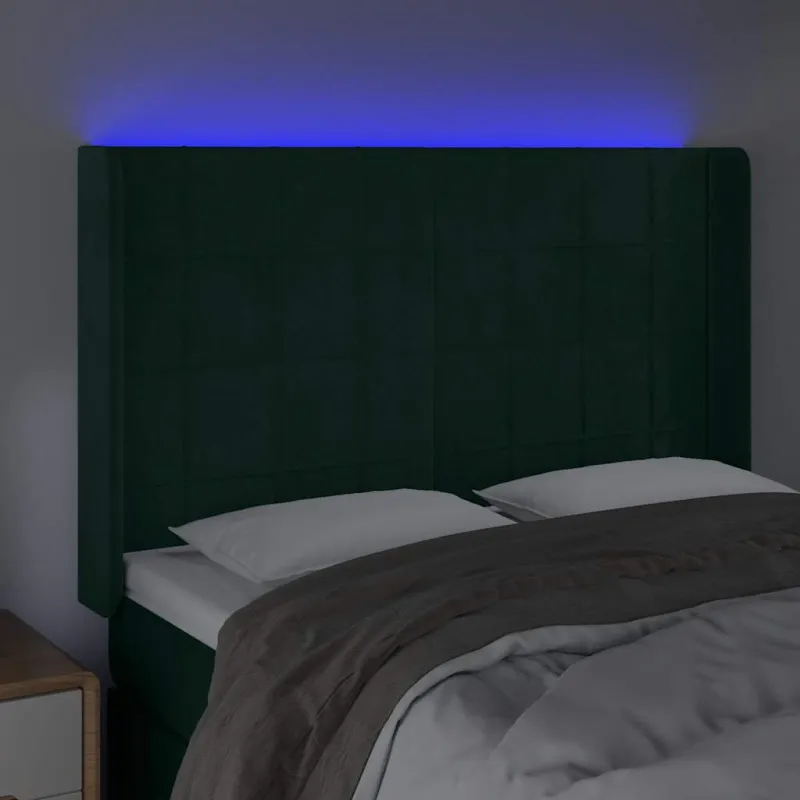 Galvūgalis su LED, tamsiai žalias, 147x16x118/128cm, aksomas