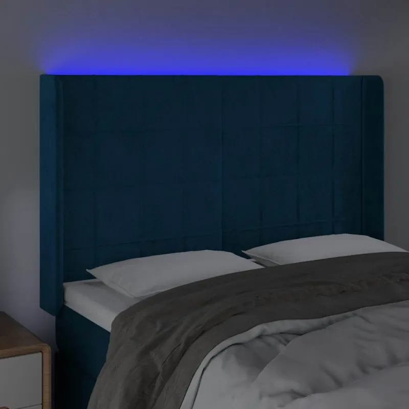Galvūgalis su LED, tamsiai mėlynas, 147x16x118/128cm, aksomas